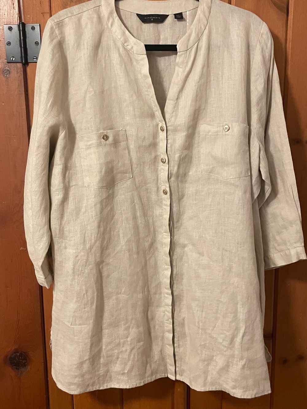 Investments II 100% Linen Oatmeal Button Up Tunic Shirt 3/4 Sleeve 1X
